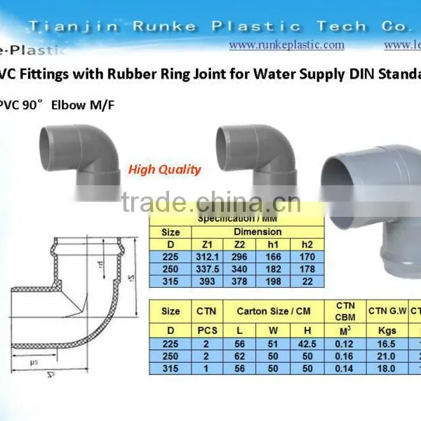PVC Pipe Fittings With Rubber Ring Joint for Water Supply