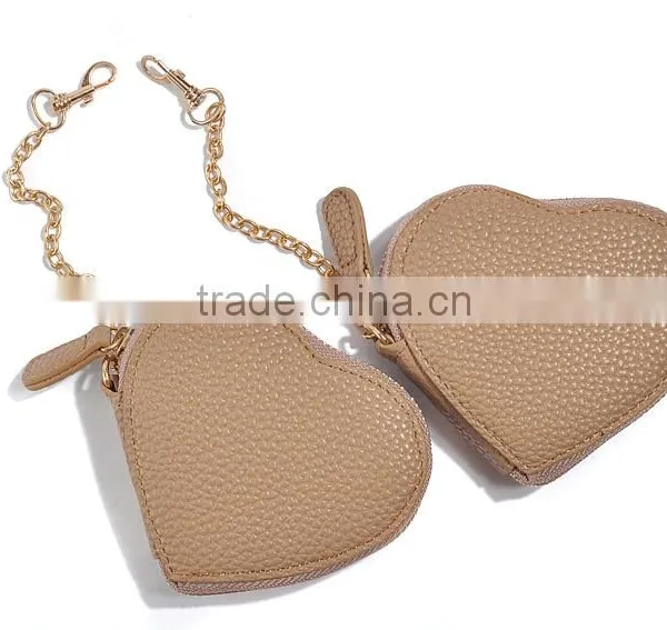 Khaki PU Coin Purse Mini Size Heart Shape Coin Case for Lady photo-6