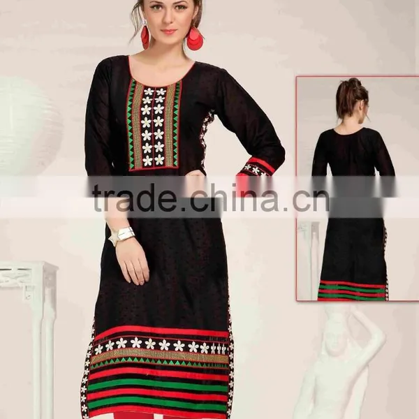 Designer Silk Embroidered KURTI-TUNIC-TOP-KURTA photo-3