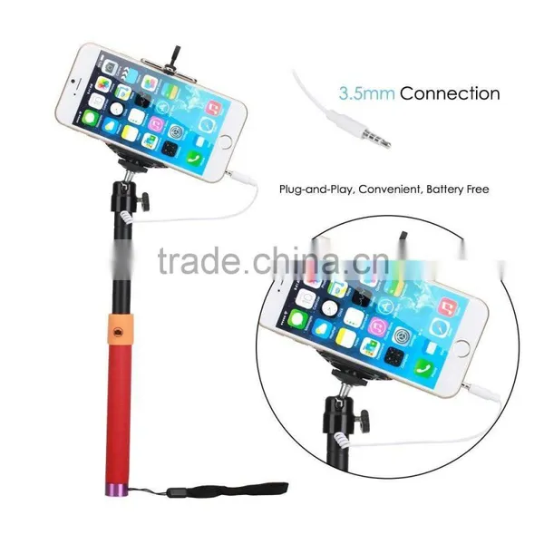 (sl) Extendable Handheld Monopod Audio Cable Wired Palo Selfie Stick For Iphone 6 Plus 5s 4s Samsung Android photo-5