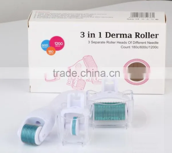 Beauty Supply 3 in 1 Derma Roller With 3 Separate Roller Heads 180 600 1200 Derma Roller for Eyes,Face, Body Dermaroller System photo-4
