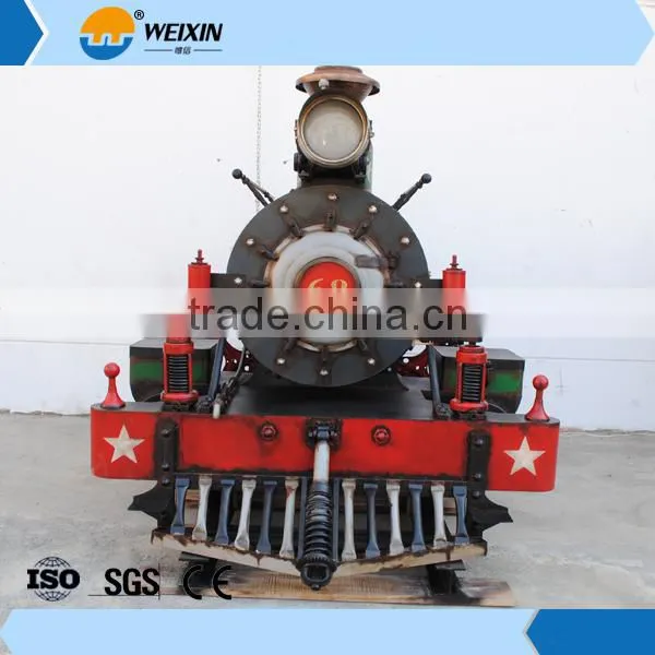 Outdoor steam model train with christmas decotation