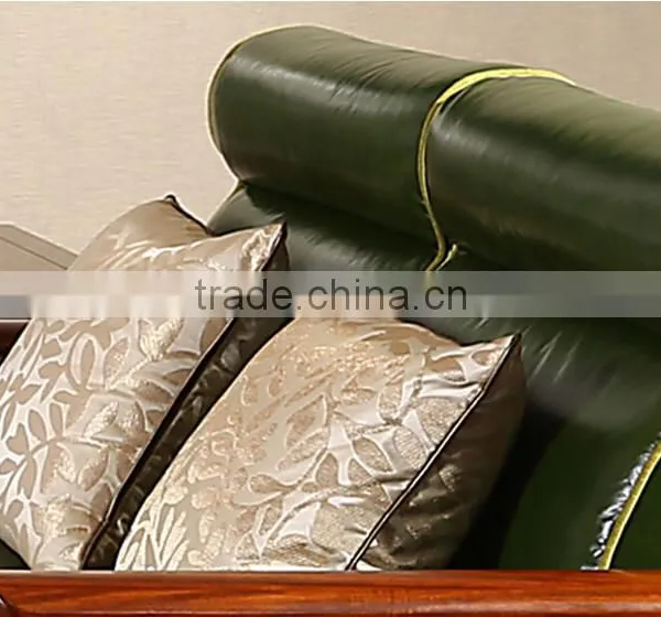 Country Style Wooden And Genuine Leather Sofa Set With Peacock Pattern, Neo Classic Living Room Set(MOQ=1 SET) photo-4