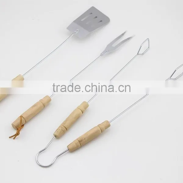 3-Piece Stainless Steel Barbecue Tool Set With Round Wood Handle photo-5
