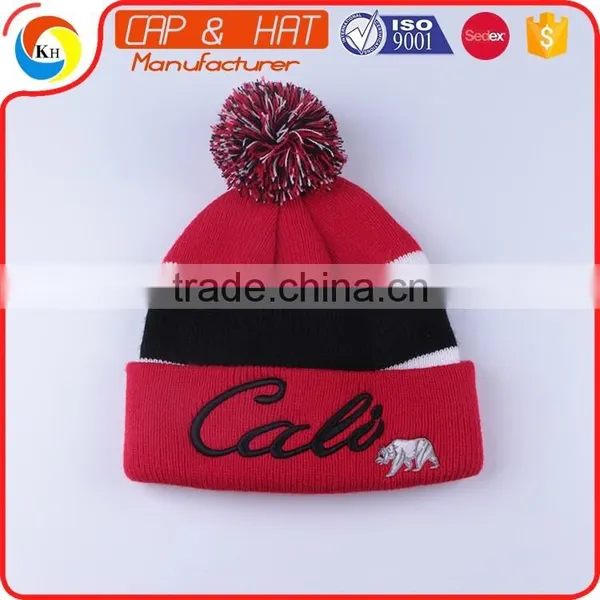 100% Acrylic Jacquard Knitted Hat Wither Embroidery CC Beanie photo-2