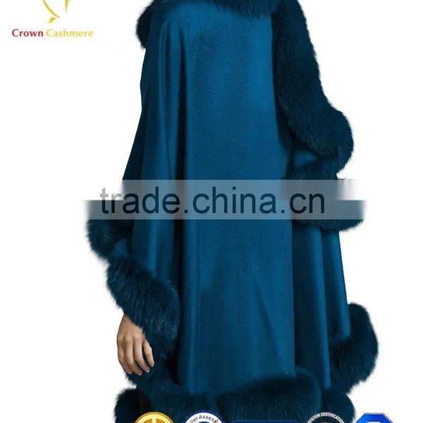 Ladies New Style Winter Wholesale Cashmere Poncho With Rabbit Fur Poncho photo-4