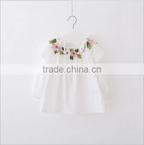 New 2017 Wholesale Summer Fashion Girls Cotton Strapless Lace Flowers Embroidered Blouses 2-8 Years