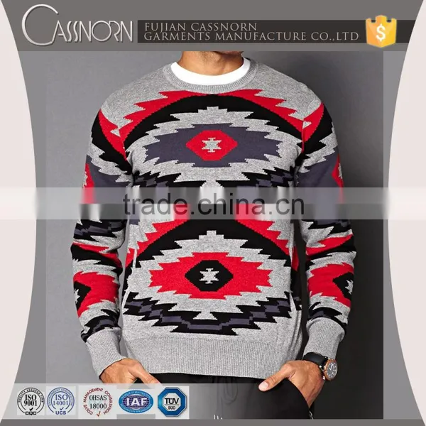 Long Sleeve Round Neck Cotton Pullover Southwestern Knitted Pullover Men Sweater