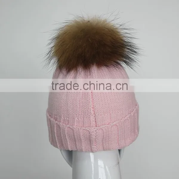 Myfur Elegant White Knitted Beanie Hat With Natural Raccoon Fur Pom Poms photo-4