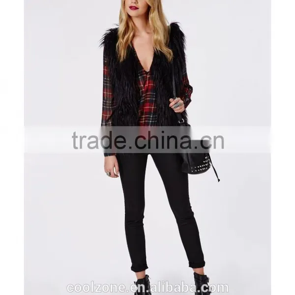 90's Deep Plunge Wrap Over Style 2015 New Design Chiffon Ladies Blouse photo-5