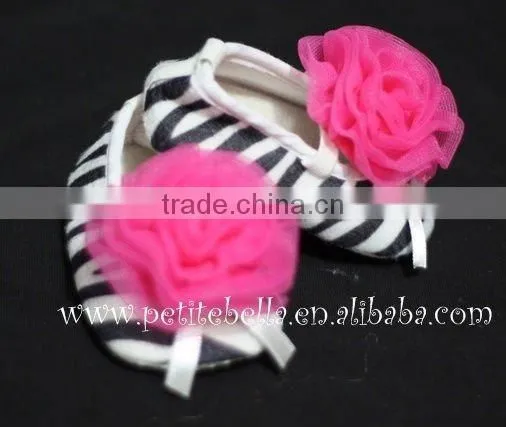 Zebra Print Shoes With Hot Pink Rosettes Pettishoes Crib Shoes MAS36