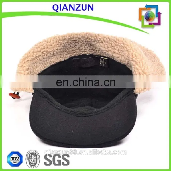 Custom Flat Brim Baseball Cap With Ear Flaps Fashion Men Black Snow Cap photo-5