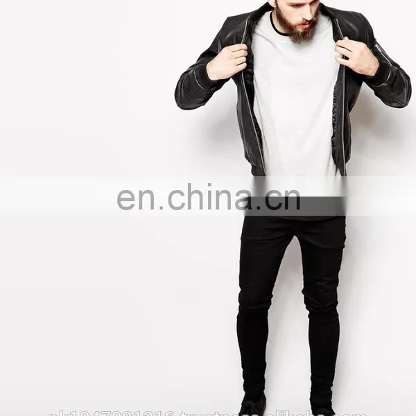 New 2014 Men Leather Jacket / Genuine Leather Jacket / Sheepskin Leather Quilted Bomber photo-4