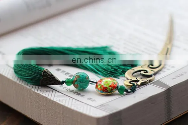 China Style Antique Metal Bookmarks With Fringe Green Metal Custom Engraved Logo Bookmarks photo-2
