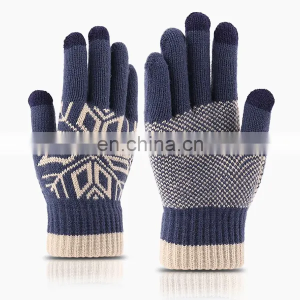Stylish Labelled Touch Screen Knitted Mitten Gloves Warm Ribbed Knit Jacquard Touchscreen Stretchy Cuff Thermal Gloves photo-5