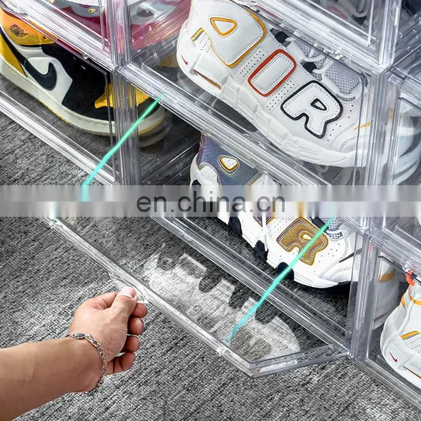 Wholesale Luxury Giant Storage Organizers Stackable Case Acrylic Fold Plastic Clear Display Drop Front Custom Sneaker Box photo-4