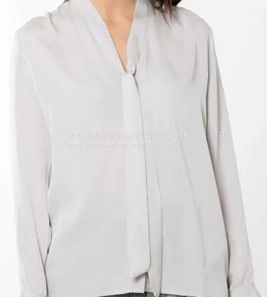 Ladies' 100%silk Long Sleeve Neck Belt Blouse