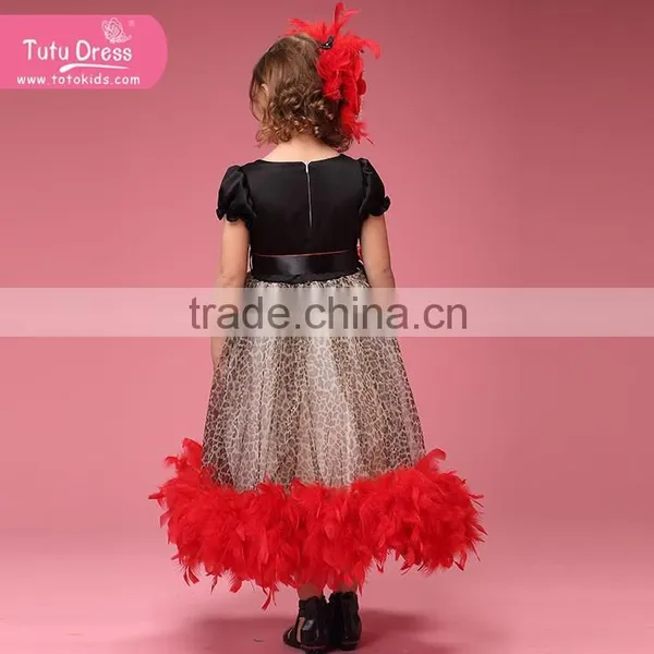 Luxury Black Red Ball Gown Feather Cupcake Pageant Dress For Girl photo-3