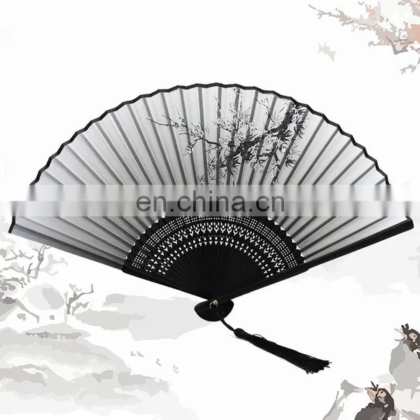 Custom Decorations Single-sided Folding Fan Bamboo Silk Cloth Lady Fan With Tassels photo-4