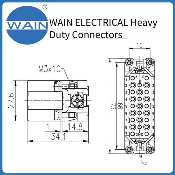 Wain Heavy-duty Connector Hd-025-mc(z) 50-pin Ultra-high-density Core Rectangular Connector Aviation Plug photo-3