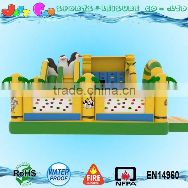 Madagascar Trampoline, Penguin Inflatable Fun City Slides n Rock Climbing Complex Games photo-2