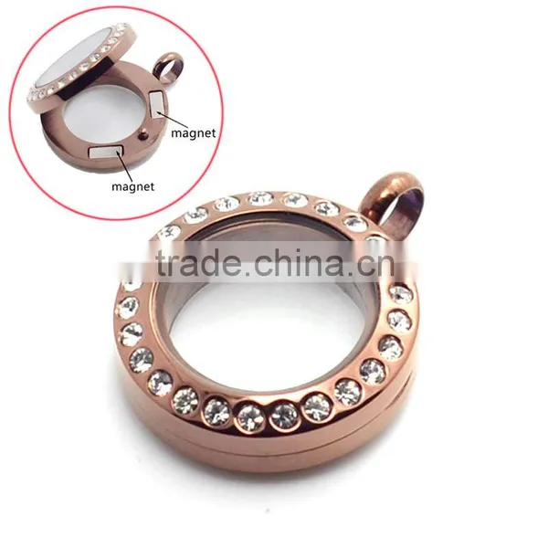 Crystal Round 20mm/25mm/30mm Stainless Steel Magnectic Jewelry Floating Glass Lockets photo-5