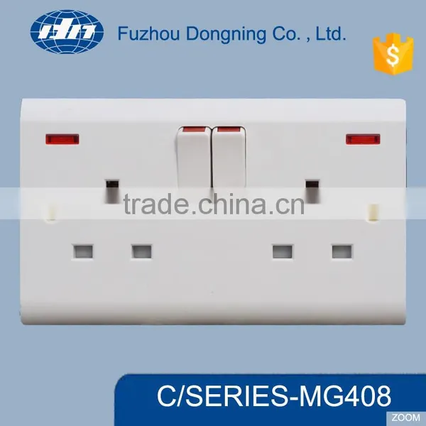 BS electric switches and socket, double 13a switched socket,metal switch with socket MG408