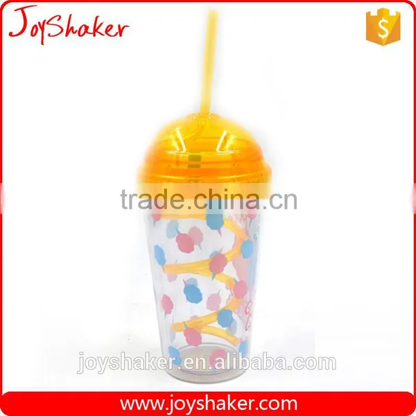 Hot Joyshaker Paper Insert Double Wall Water Cup, Insulated Plastic Cup With Straw photo-3