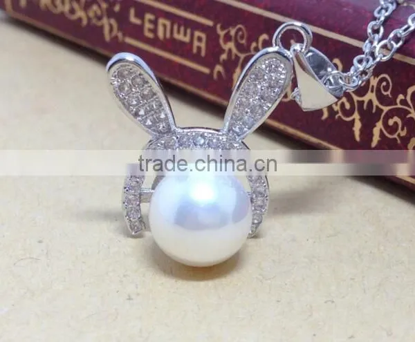 Personalized 925 Sterling Silver Fresh Water Natural Pearl Rabbit Bunny Pendant Necklace photo-2