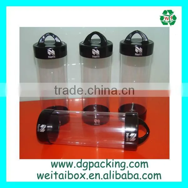 clear PET PP Plastic Packaging Tubes with plastic plug and handle