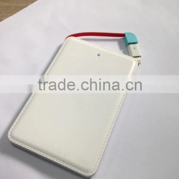 Premium Leather Cover Customized Promotional Credit Card Shape Portable Phone Power Bank Charger With Built in Micro Usb Cable Quality Choice photo-2