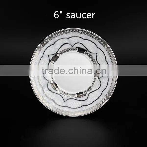 With Silver Color Decal 250ml Ceramic Coffee Cup Round Shape Bone China Tea Cup With Saucer photo-4