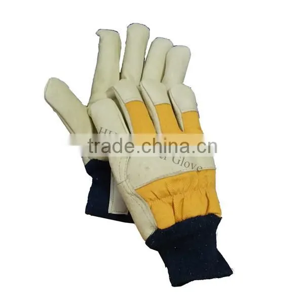 Pig Skin Winter Glove With Knitted Wrist