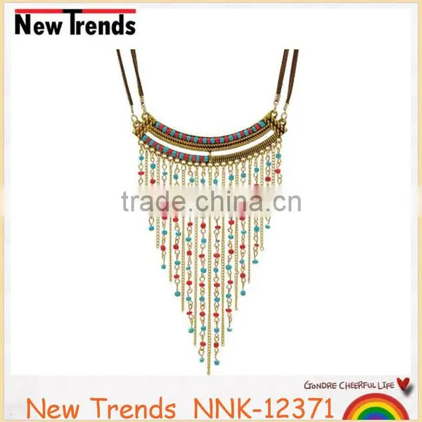 Fashion String and Strand Turquoise Beaded Tassel Chain Necklace Female photo-4