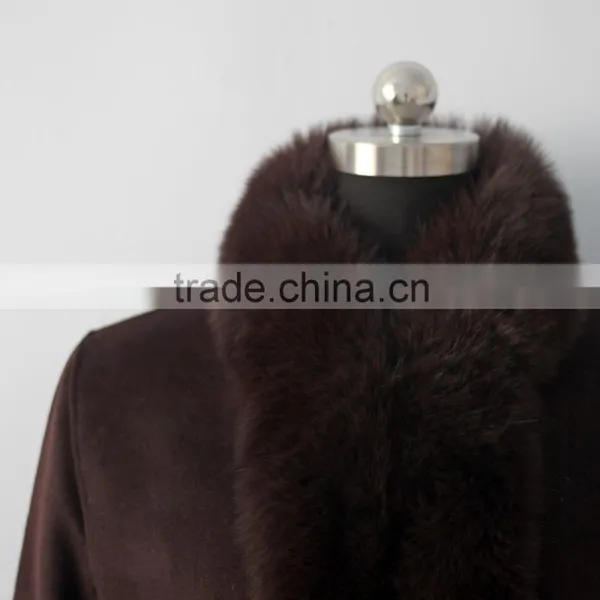 European Style Ladies Cashmere With Fox Fur Trim Coat photo-4