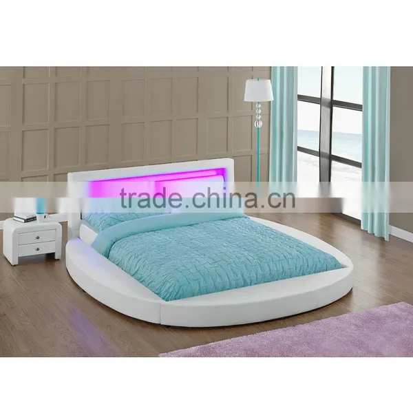 Round Leather Bed With LED Light
