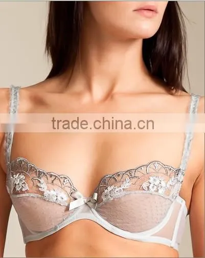 Stylish Embroidery Mesh Unpadded Underlined Women Bra