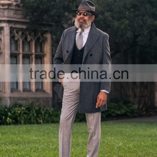 Popular Custom Made Grey Double Breasted Overcoat Men photo-2