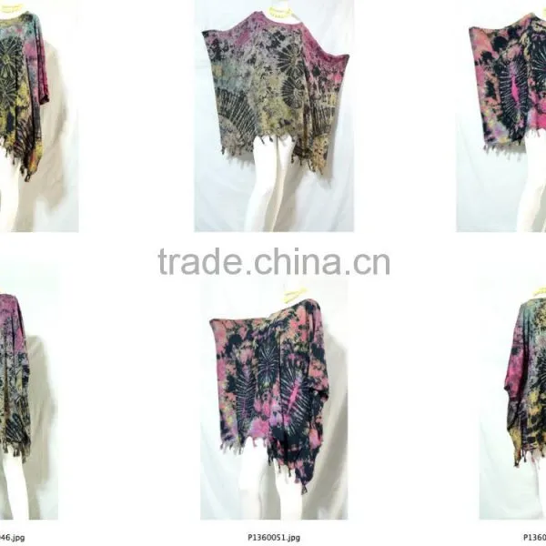 Vintage Retro HIPPIE BOHO Tie Dye Festival Music Beach Fringe Shirt Tunic Tent Kaftan Cover up PLUS BLACK