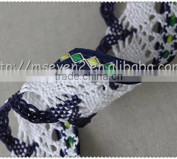 Hot Fashion Black / White Colors Scalloped Shaped Cotton Trims, Jacquard Ribbon With Cotton Lace photo-3