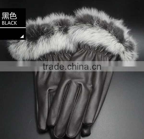 2015 Fashion Winter Leather Gloves Women Fur Gloves Ladies Leather Gloves photo-4