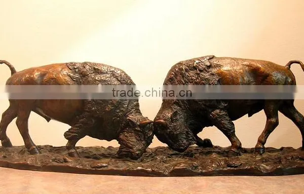 Large Outdoor Sculptures Fighting Custom Bison Bronze Statues for Sale photo-2