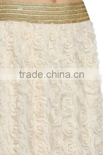 Off White / Cream Floral Skirt Women's Latest Long Skirt Design 2017 photo-4