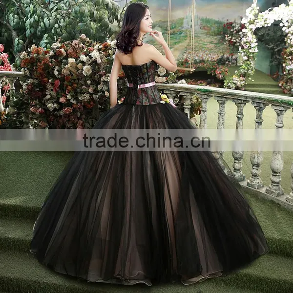 MGOO High End Black Puff Ball Prom Dress Beautiful Black Maxi Dress With Colorful Flowers Vestidos YDYS15B0018 photo-3