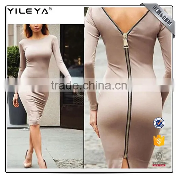 2017slim Back Zipper Sexy Pencil Tight Long Sleeve Club Dress for Lady photo-2