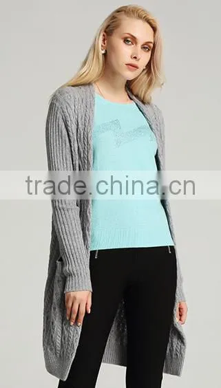 Women's Most Popular Gery Cable Knit Cashmere Sweater Cardigan With Side Pockets photo-2