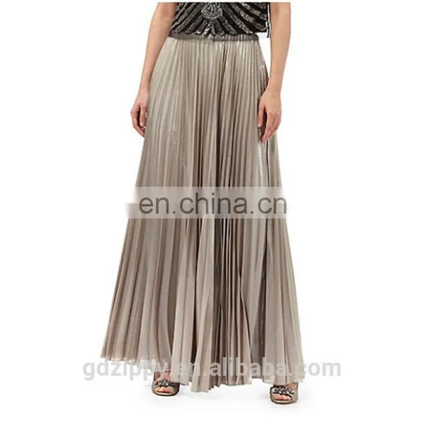 Wholesale Gold Pleated Woman Long Maxi Skirt photo-2