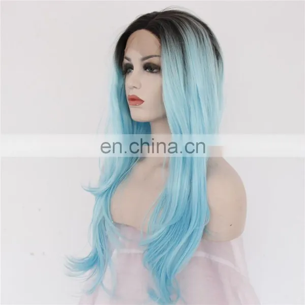 Halloween Carnival Party Sky Blue Black Root Wig for Adults photo-4