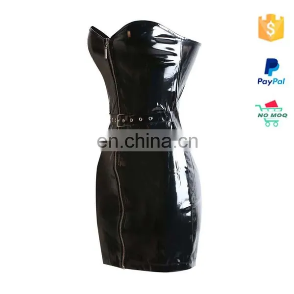 Wholesale Shining Lady Sexy Ziper Cheap Leather PVC Lingerie photo-3