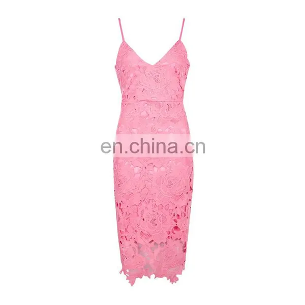 Spaghetti Straps Sexy Backless Bodycon Crochet Lace Dress photo-5